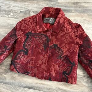 Olivine Gabbro Red Velvet Jacket Women’s Size 6 Cropped Floral Statement Coat